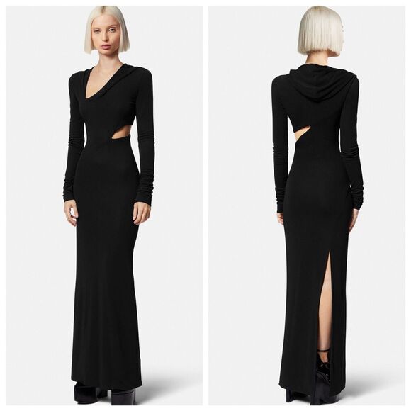 NWT Versace Runway 2023 Slashed Cut Out Hooded Maxi Black Dress IT 38/US 2 - Picture 4 of 16